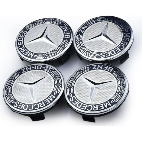 Lot de 4 enjoliveurs centraux de jantes en alliage, taille 75 mm, bleu foncé Benz (1/3)