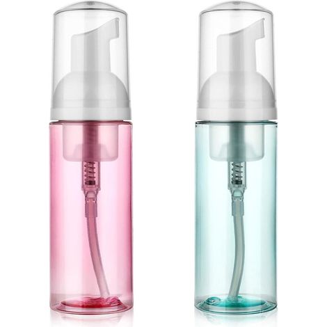 Confezione da 2 mini dispenser di sapone in schiuma VVGoods, ideali da portare sempre con sé, contenitori in plastica ricaricabili con pompa per la pulizia del viso e lo shampoo per le ciglia. (1/5)