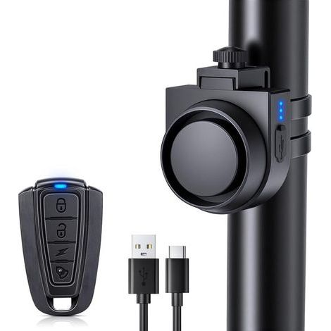 Fahrradalarm mit Fernbedienung – Kabelloser, per USB-C aufladbarer Fahrradalarm – Kompatibel mit E-Bikes, Motorrädern, Rollern und Autos – Wasserdicht nach IPX5 – Schwarz (1/5)