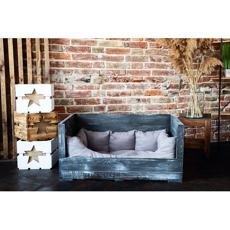 Hundebett Balu shabby schwarz mit Kissen 90x57x45cm (1/5)