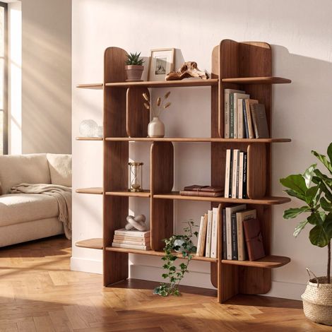 SIXTINE - Bibliothèque 160x160cm en bois de teck recyclé (1/5)