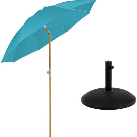 SVITA Set Parasol Bambou 2m Pied de parasol Parasol de jardin Parasol de balcon Bleu clair (1/5)