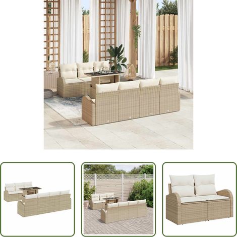 Mobilier extérieur - Ensemble de canapé de jardin 8 pcs Beige Poly rotin (1/5)