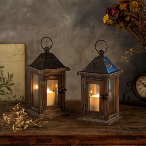 Kerzenlaterne – Naturfarbenes, patiniertes Holz, 28 cm – Dekoration für drinnen und draußen, z. B. für Tisch, Kamin, Garten oder Weihnachten – 1 Stück (1/5)