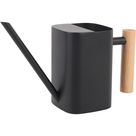 Arrosoir en acier inoxydable à long bec et manche en bois pour plantes d'intérieur, bonsaïs et fleurs de jardin décoratives, carré, noir, 500 ml (1/5)