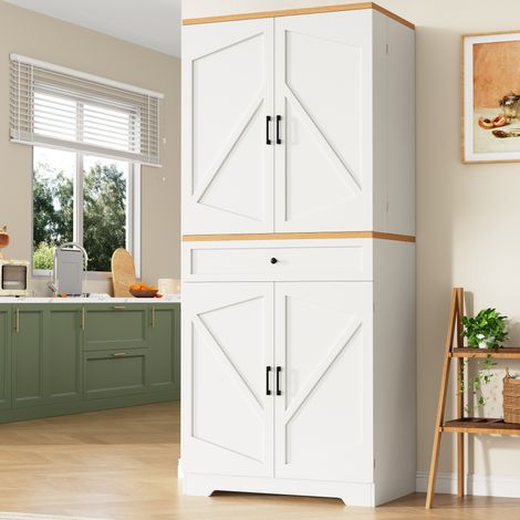 MEUBLIV Buffet de cuisine haut blanc 80x40x180 cm – rangement multi-niveaux avec tiroirs (1/5)