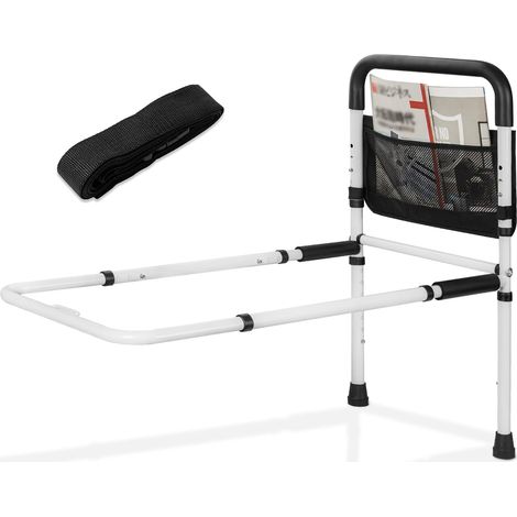 Barrière de Lit avec Pied d'appui, Réglable en Hauteur, Barre Poignées d'Appui Poignée Antidérapante Et Sac de Rangement, Anti-Chute et Sécurité pour Personne Âgée. (1/5)