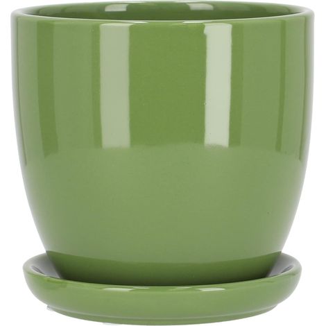 KOTARBAU Pot de fleurs en céramique avec bac d'égouttement Vert 17 cm (1/5)