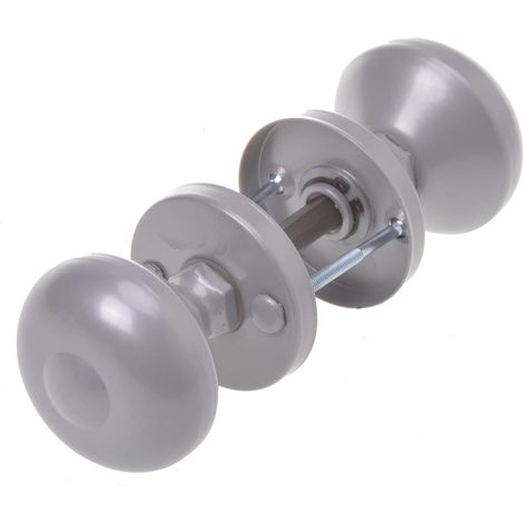 1 Set Poignée de porte ronde, Rosace aluminium, Revêtement poudre argent, Trou 40mm, Porte intérieure extérieure