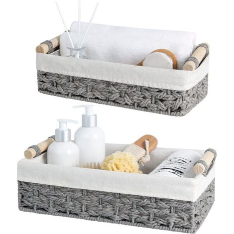 Grey rattan storage basket 25 x 15 x 8.1 cm + 30 x 20 x 9.9 cm for organizing toilet paper on the countertop, 2 pieces (1/5)