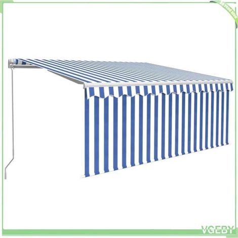 Auvent rétractable manuel - FAFEICY - 3069281 - 3,5x2,5 m - Bleu et blanc - LED solaire (1/5)