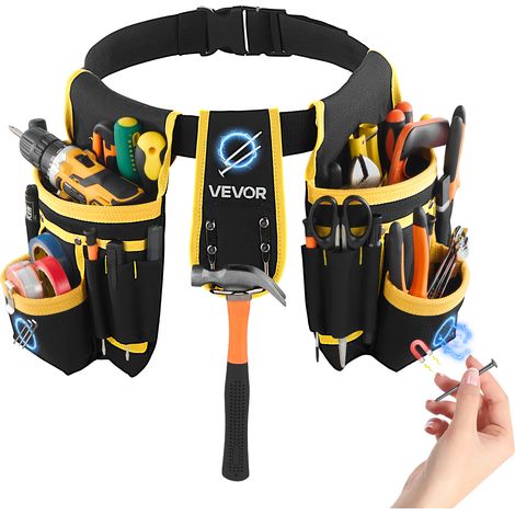 VEVOR Cinturón Portaherramientas Magnetico para Artesanos, con 28 Bolsillos, Funda Portaherramientas, para Electricistas, Carpinteros y Trabajadores de la Construcción, Ajustable de 787 a 1219 mm (1/5)