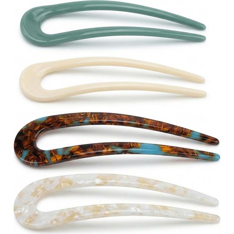 Set of 4 French hairpins for women, U-shaped twisted hairpins, hair clips for thick hair, hairpins for women and girls (4 colors) (1/5)