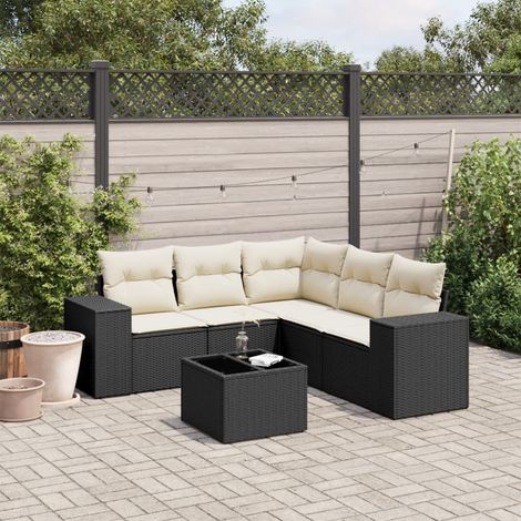 6-tlg. Garten-Sofagarnitur mit Kissen Schwarz Poly Rattan (1/5)