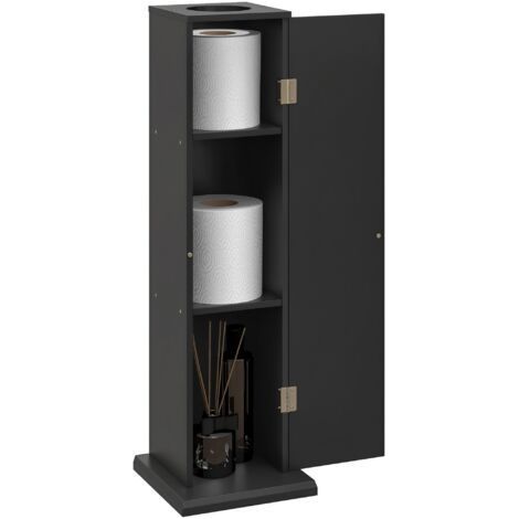Support papier toilette meuble salle de bain 3 niveaux et sortie papier. pour petits espaces. noir (1/5)