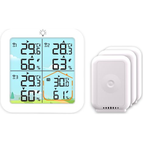 Irovami Thermomètre-hygromètre 3 canaux – rétroéclairage, max/min, alarme, chambre bébé
