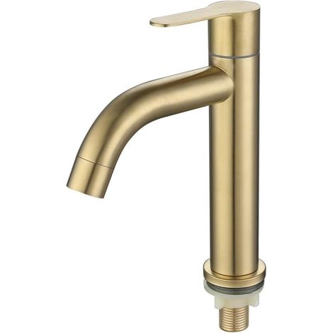 Mitigeur de lavabo inox doré eau froide pour salle d'eau (1/5)