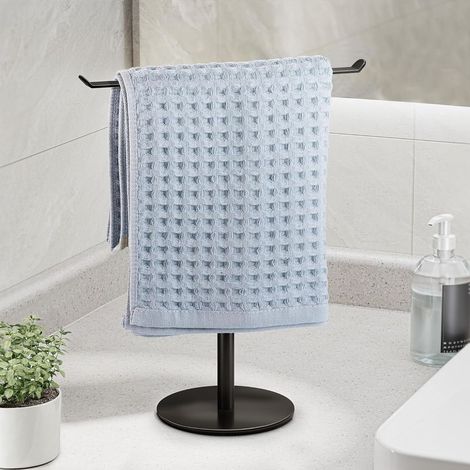 T-förmiger Handtuchhalter fürs Badezimmer, leichtes Badezimmer-Kopfteil mit Ablagen, schwarzes Küchenregal, wasserdichter Edelstahl-Arbeitsplattenorganizer