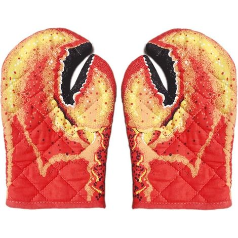 Lot de 2 gants de cuisine isolants longs et professionnels résistants à la chaleur, en coton, avec de jolis motifs d'animaux 3D. (1/5)