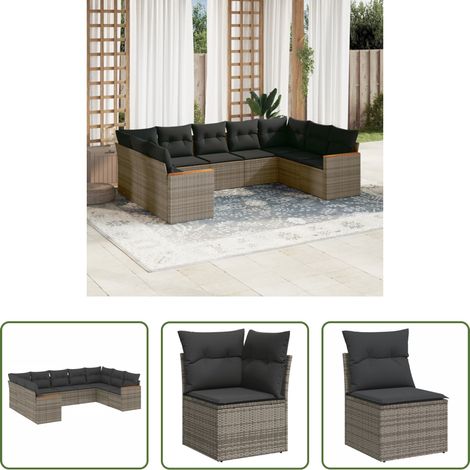 Rattanmöbel -  9-tlg. Garten-Sofagarnitur mit Kissen Grau Poly Rattan (1/5)