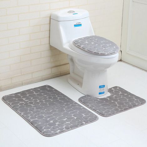 Green Mobility-Ensemble de tapis de salle de bain 3 pièces, tapis à motif de pierre, tapis de sol de toilette 3D (1/3)
