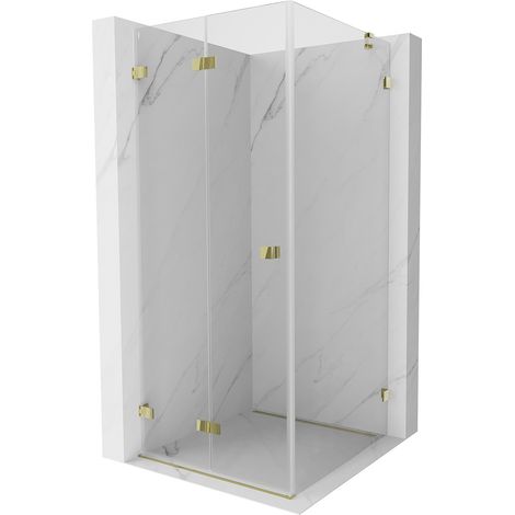 Mexen Lunar-F faltbare Duschkabine links 80 x 80 cm, transparent, gold - 836-080-080-50-00-L (1/5)