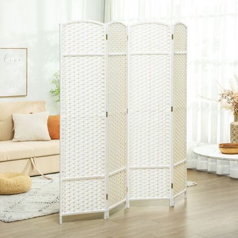 Cloison amovible Paravent interieur en bois 4 panneaux 160 x 170 cm séparateur de pièce pliable pour salon, chambre à coucher, blanc (1/5)