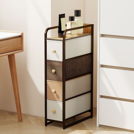 Schmale Kommode mit 4 Stoffschubladen, Stahlrahmen, für Schlafzimmer oder Wohnzimmer, Mehrfarbig, 20 × 47 × 84.5 cm (1/5)
