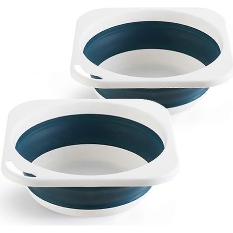 Bassine à vaisselle pliable et multifonctionnelle en plastique, petite bassine portable et pliable, bac à vaisselle 2,5 L (0,7 gallon) (Bleu, 2) (1/4)
