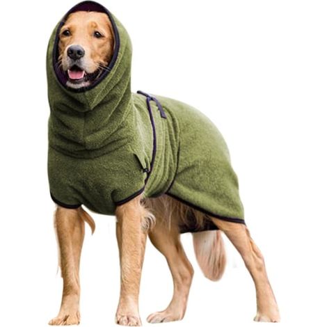 Peignoir chien chaud imperméable cape de bain séchage rapide manteau vert militaire taille 2XL (1/2)