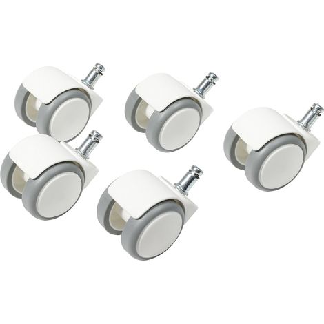 Roulettes pour chaises de bureau pour sol dur, lot de 5 Rouleau S'Neaker, diamètre 50 mm/taille du stylo 10 mm, blanc/gris, en plastique (1/5)