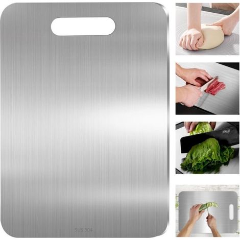 Planche à découper en acier inoxydable 304, planche à découper double face en acier inoxydable pour une utilisation en cuisine, planche à découper idéale pour la découpe de viandes, fruits et légumes (1/5)
