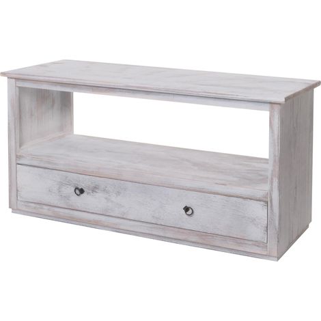[NON UTILIZZATO] Mobile porta TV shabby vintage con cassetto ripiano legno di paulonia 39x110x54cm bianco