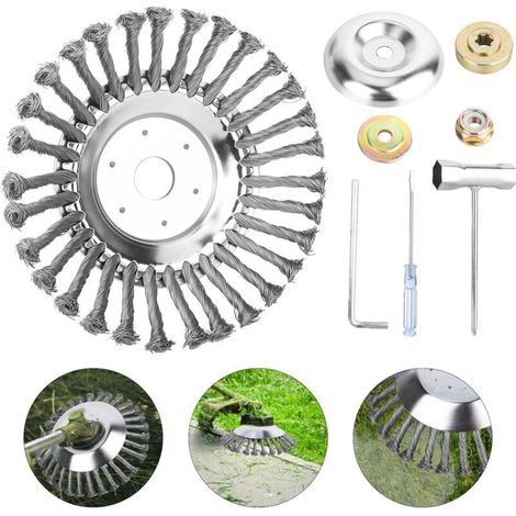 Tête Brosse Débroussailleuse,150 x 25.4 mm Desherbage Debroussailleuse avec 7 pcs Accessoires,Brosse pour Mauvaises Herbes en Acier Pelouse Jardin \u200bAgriculture - (1/4)
