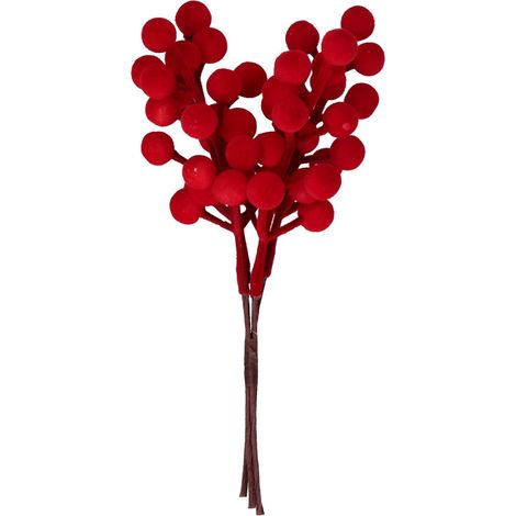 Ramo con Bacche di Velluto 10x21h cm Rosso