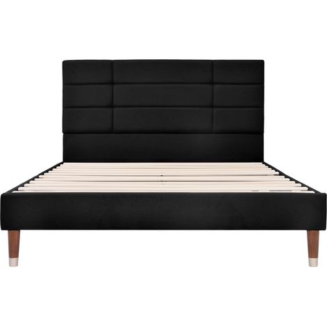Letto matrimoniale imbottito 140x200 cm con rete a doghe in lino nero HOMVRA (1/5)