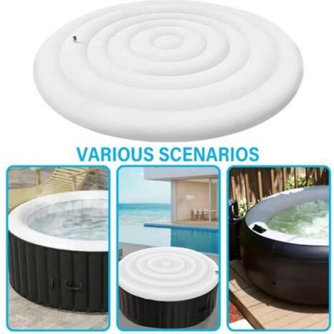 Couverture gonflable pour spa, 145 cm, ronde, avec valve de gonflage/dégonflage pratique, coupe-vent, imperméable, résistante à la neige et isolante thermique. (1/3)