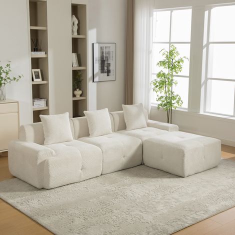 Canapé modulable compressé en chenille 266x43x85cm avec garni de mousse haute résilience 30D et doté d'une base antidérapante Beige (1/5)