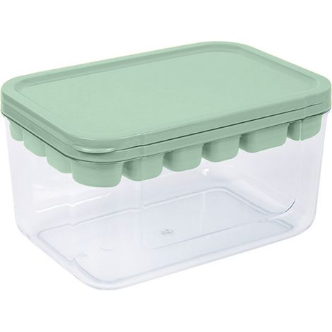 1 Bac à glaçons avec couvercle, empilable, transparent, facile à démouler, avec cuillère, pour réfrigérateur et fêtes (1/5)