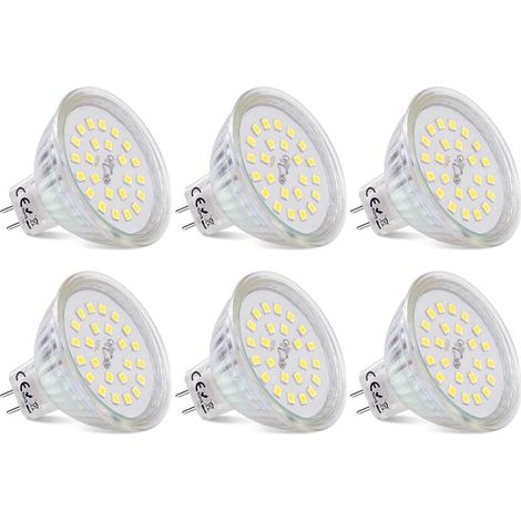 Bombillas LED GU5.3 MR16 de 12 V, 3,8 W (equivalente a halógena de 40 W), foco LED GU5.3 blanco frío 6000 K, no regulable, 430 lúmenes, lámpara LED MR16, paquete de 6 [Clase energética E] (1/5)