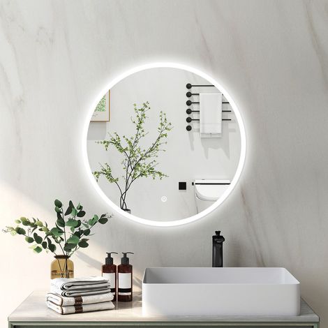 Acezanble 80cm Cold White Light Round LED Bathroom Mirror with Anti-fog, Memory Function, Vertical, Touch Switch