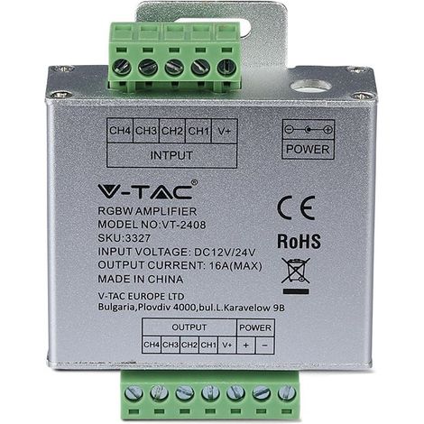 Amplificateur de signal V-TAC RGB+W pour bandes LED 12 V/24 V, 16 A avec 4 canaux 4 A (1/5)