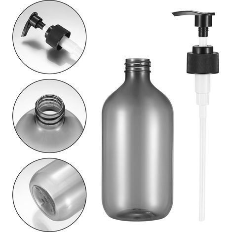 2 x 500 ml Dispenser di sapone, bottiglie vuote ricaricabili con pompa a pressione, bottiglie di plastica vuote per sapone, shampoo, lozione e doccia - Grigio (1/4)