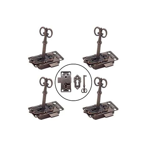 CCYKXA 4 Pièces Serrure Antique et Clé Serrure de Porte de Placard Vintage Classique Serrure Meubles DéCoratifs pour BoîTes aux Lettres, Casiers, Armoires, BoîTes à Outils (Bronze Rouge) (1/5)
