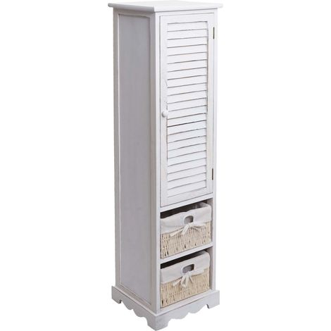 Commode de salle de bain étagère paniers de rangement 120x27x29cm bois massif blanc vieilli 040004349