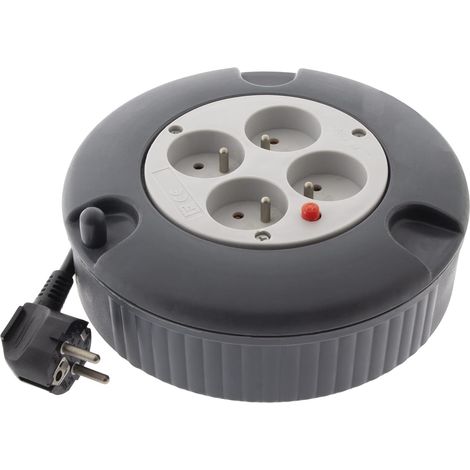 1 Enrouleur Électrique, 4 Prises 2P+T, Câble 4m H05VV-F, Coupe-Circuit, Usage Intérieur