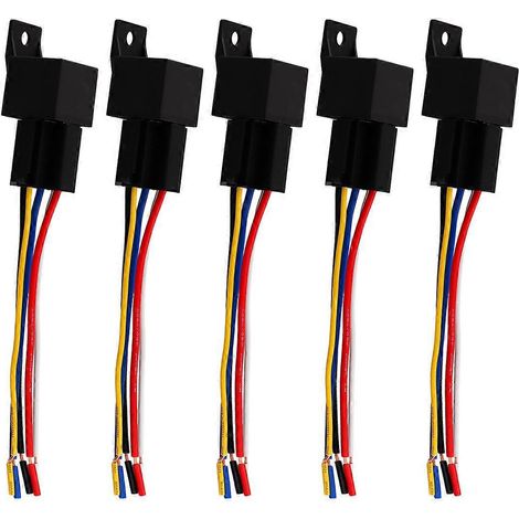5 Stück 12V/30A Kupfer-Kfz-Marine-Relais & 5-adriger Kabelbaumstecker