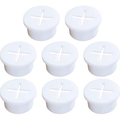 Set mit 8 weißen Kabeldurchführungen aus Gummi für Möbel und Kabel, Lochabdeckungen für den Heimgebrauch – 2,90 x 2,90 x 1,00 cm – Weiß (1/4)