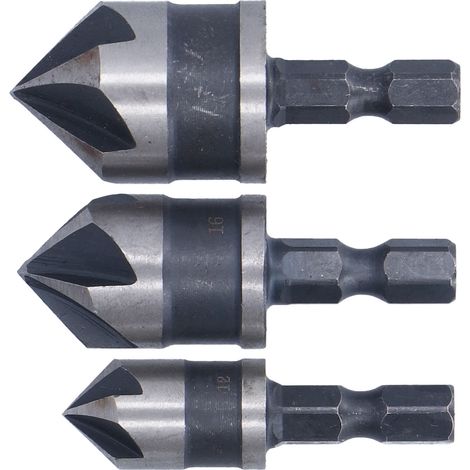 3 forets à chanfreiner à 5 cannelures, queue hexagonale, acier rapide, pour le travail du bois, pour l'ouverture de trous de fraisage. (1/5)