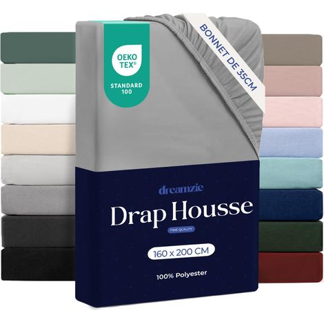 Drap Housse 160x200cm Grand Bonnet 35cm Gris (1/5)